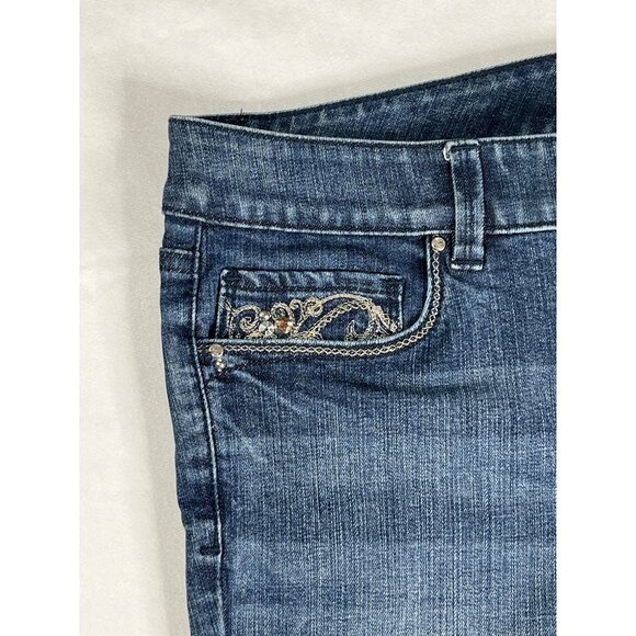 White House Black Market Blanc Straight Leg Jean Embroidered Rhinestone Pocket 8 - Picture 4 of 9